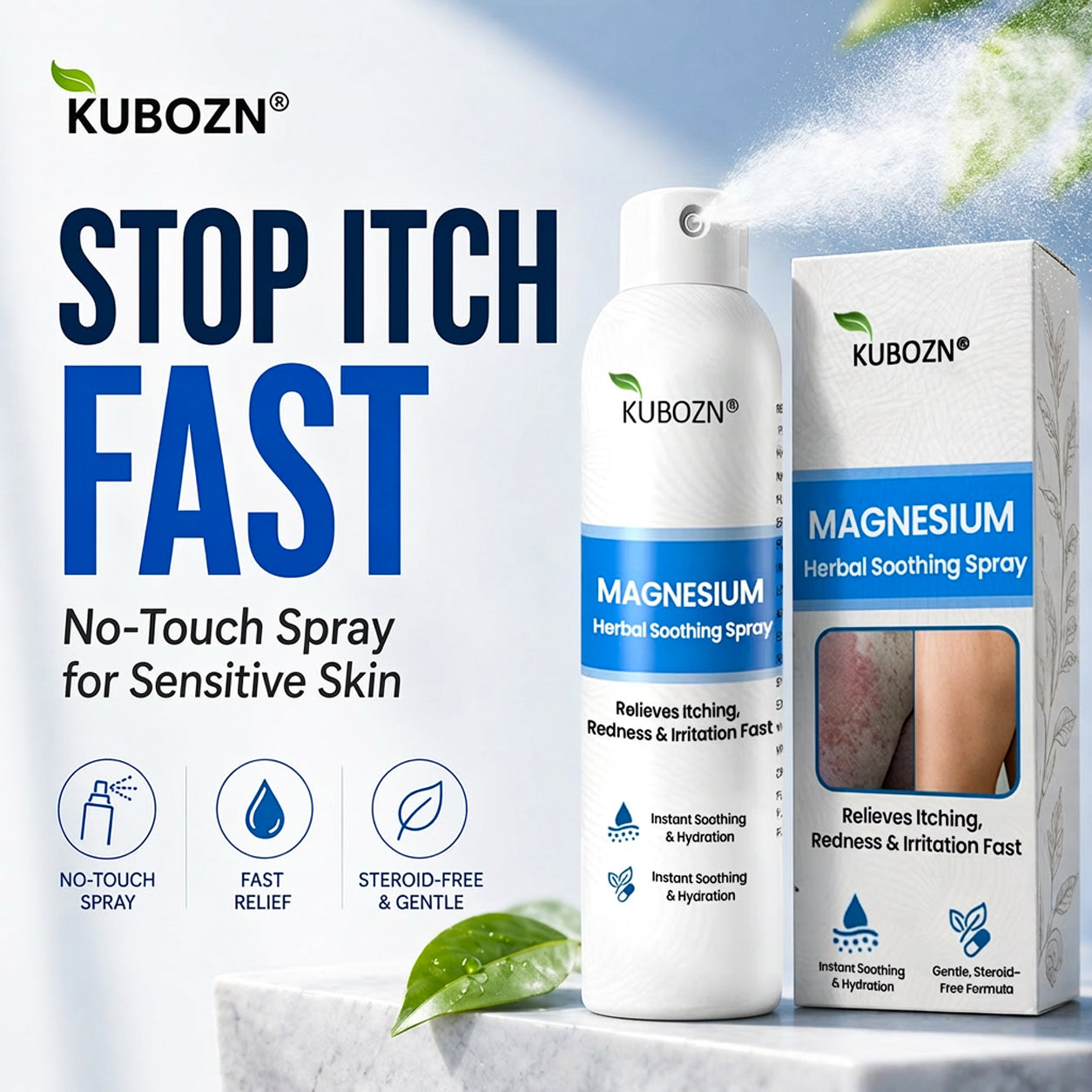 ✅  Official Store:KUBOZN® Magnesium Herbal Spray – Fast Relief for Psoriasis & Eczema | No-Rub, Steroid-Free